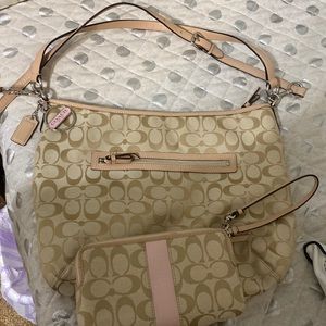 Coach crossbody or shoulder bag with matching billfold/wristlet